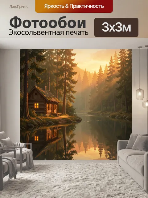 Фотообои Лесная избушка у тихой реки