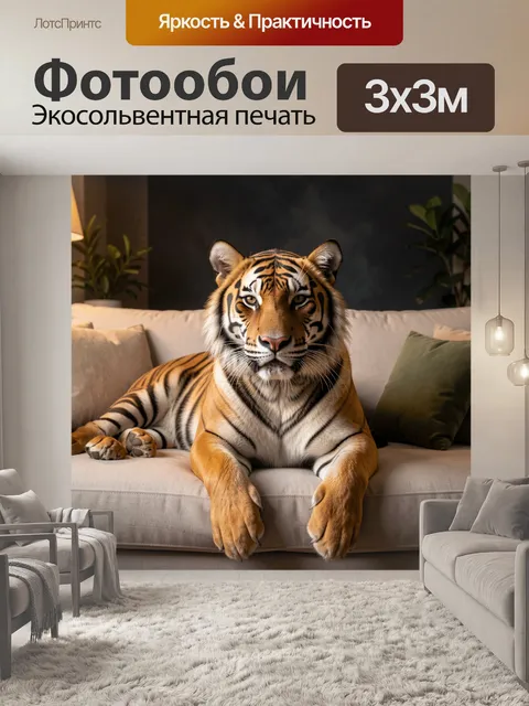 Фотообои Тигр на уютном диване