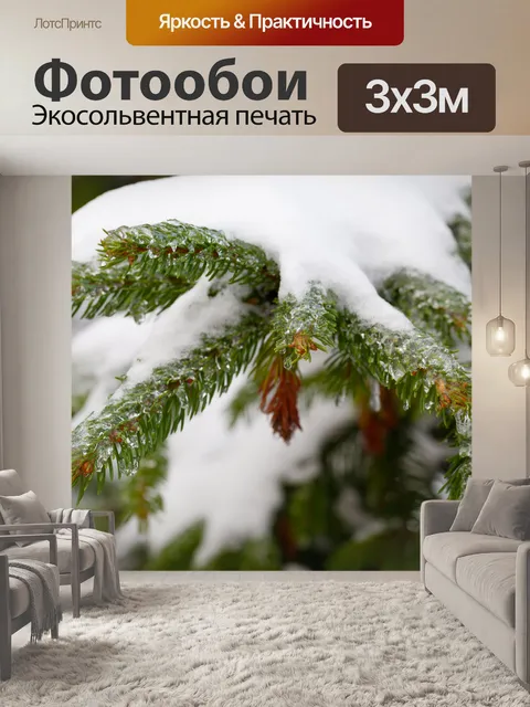 Фотообои еловые ветки в снегу