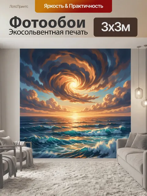 Фотообои Морской закат с вихревыми облаками