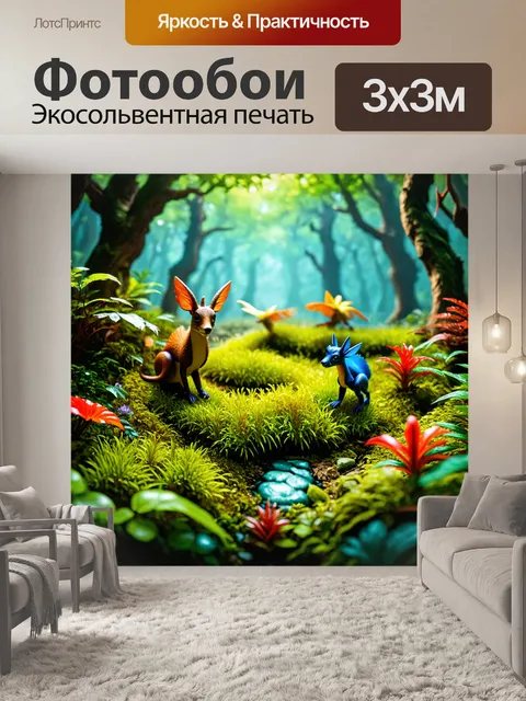 Фотообои фантастический лес с магическими существами и волшебными растениями