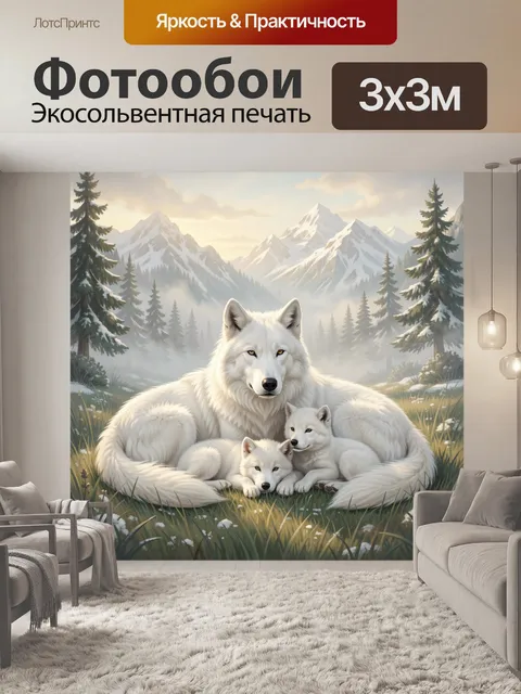Фотообои Семья белых волков в горах