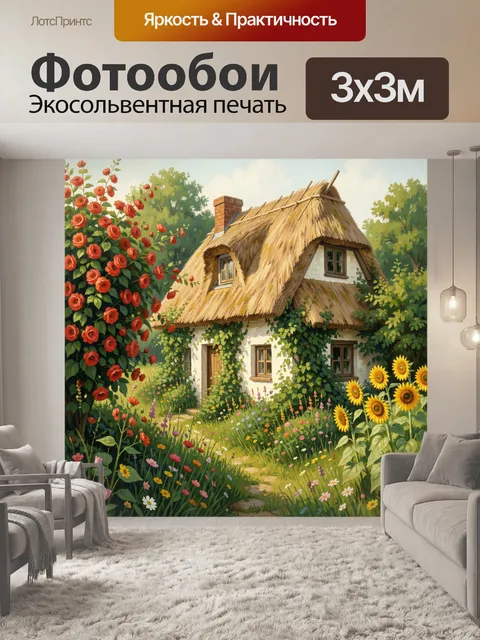 Фотообои Сказочный дом в цветущем саду