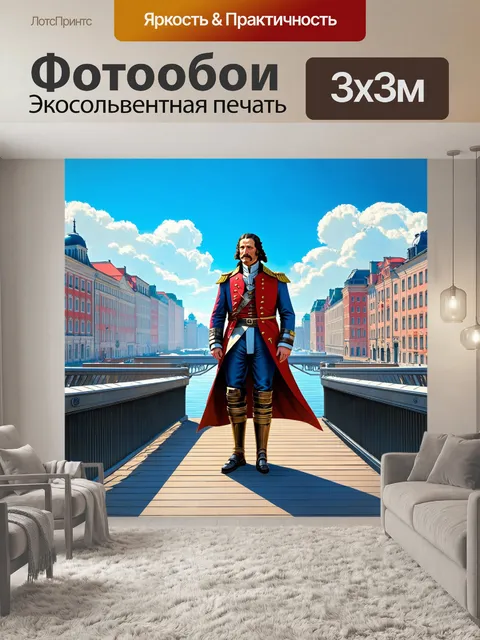 Фотообои футуристическая интерпретация петра первого, стоящего на мосту, который соединяет прошлое и будущее