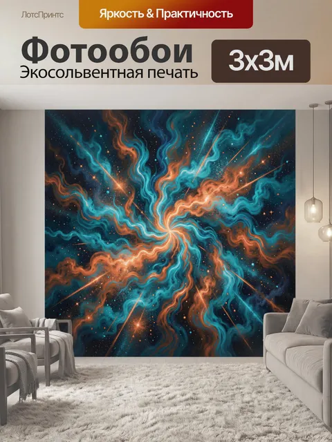Фотообои Космическая туманность с огненными потоками