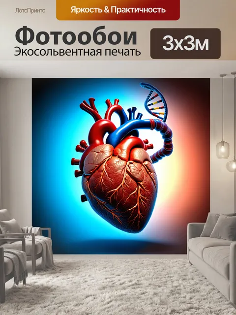 Фотообои создайте изображение, где сердце переплетается с днк-спиралью