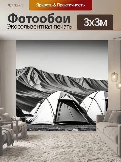 Фотообои пейзаж с палатками чернобелый