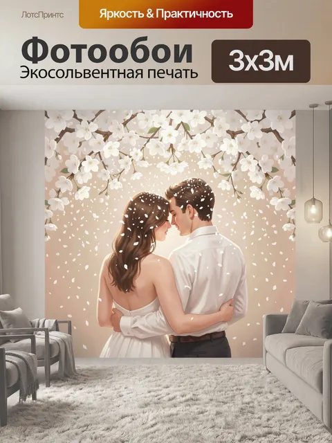 Фотообои Влюбленная пара под цветущими ветвями