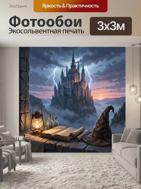 Фотообои Волшебный замок в грозу