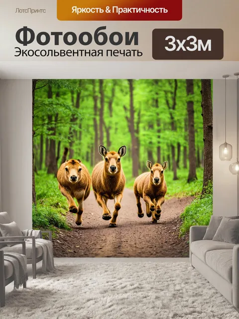 Фотообои веселые животные, пробежки по лесу, дружеские встречи