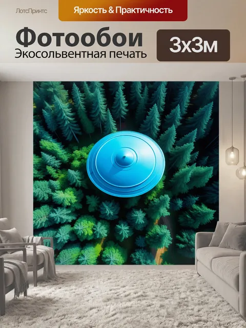 Фотообои летающая тарелка над лесом