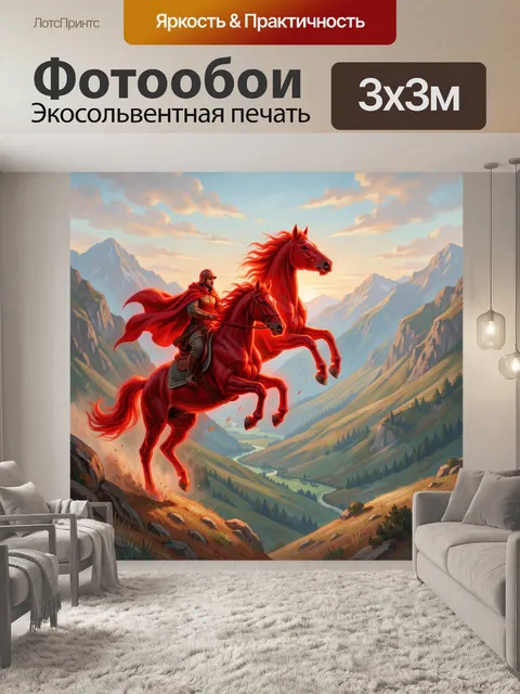 Фотообои Красные кони в горной долине