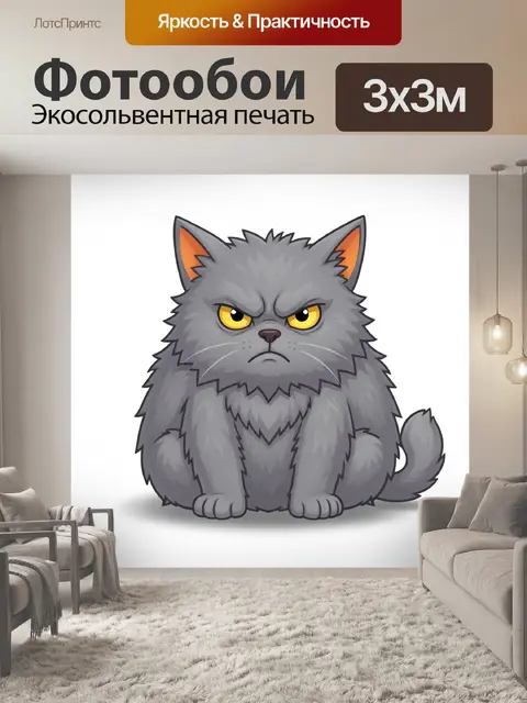 Фотообои Серый сердитый котенок