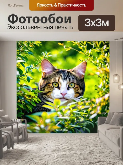 Фотообои кошки, выглядывающие из-за кустов в парке