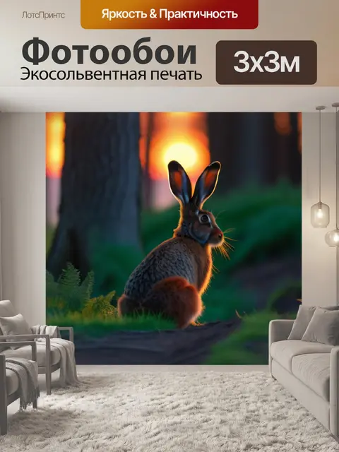 Фотообои заяц на фоне заката в лесу