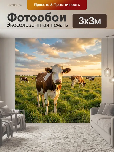 Фотообои Коровы на зеленом лугу