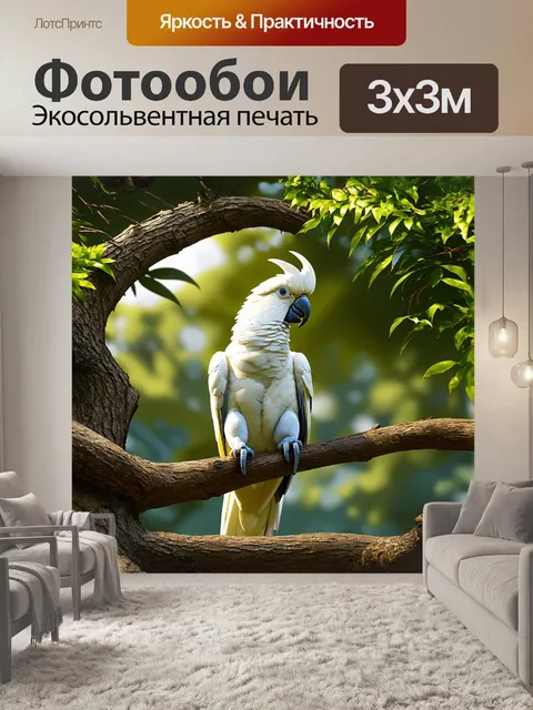 Фотообои реалистичное изображение попугая какаду в технике сфумато с мягкими