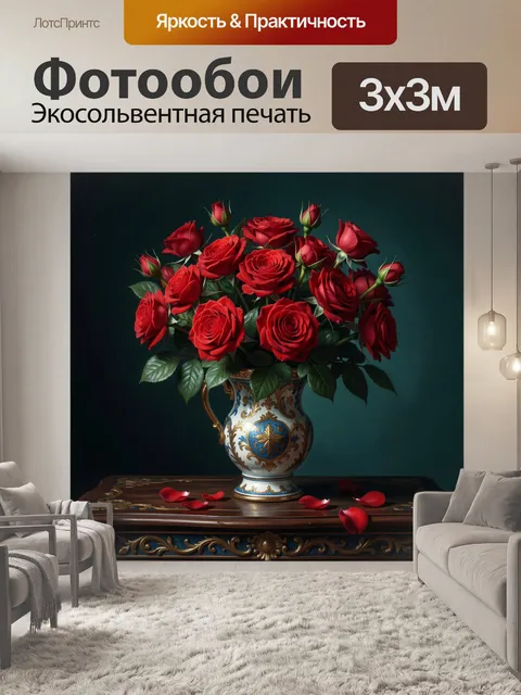 Фотообои Красные розы в вазе