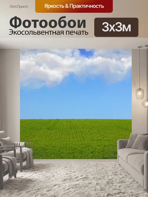 Фотообои Поле Луг небо облака