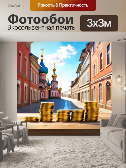 Фотообои на фоне старинного русского города с куполами церквей и узкими улочками