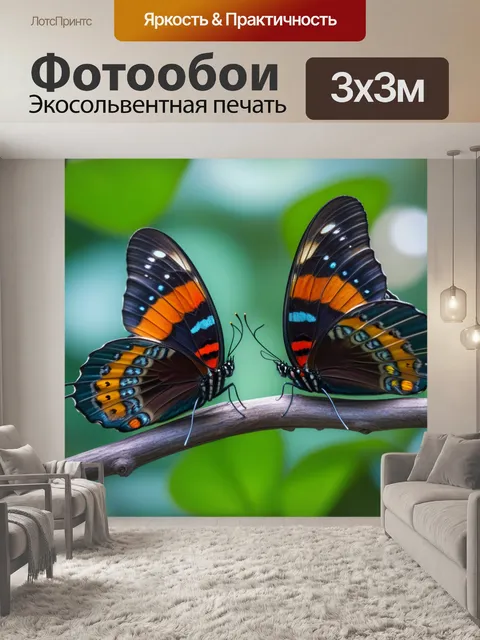 Фотообои две бабочки, сидящие рядом на ветке
