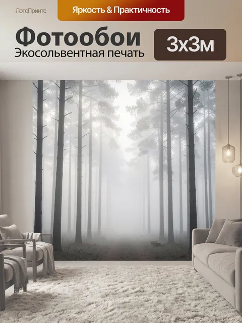 Фотообои Туманный сосновый лес
