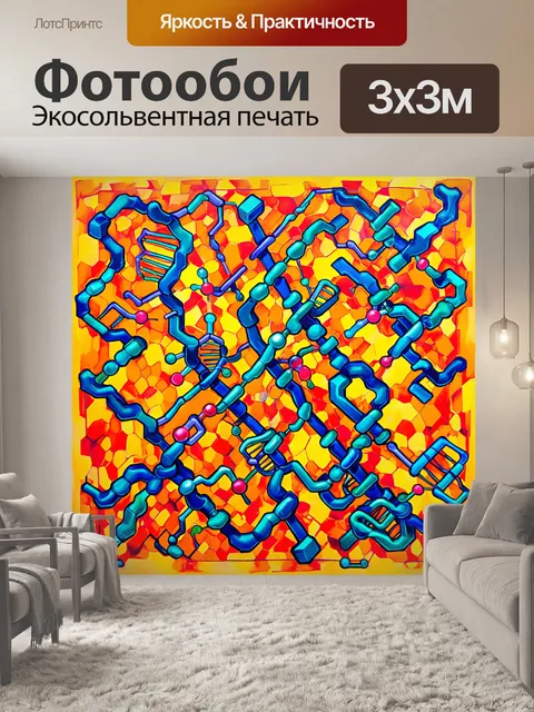 Фотообои абстрактная картина, показывающая взаимодействие молекул днк и аминокислот на уровне молекул, выполненная в…