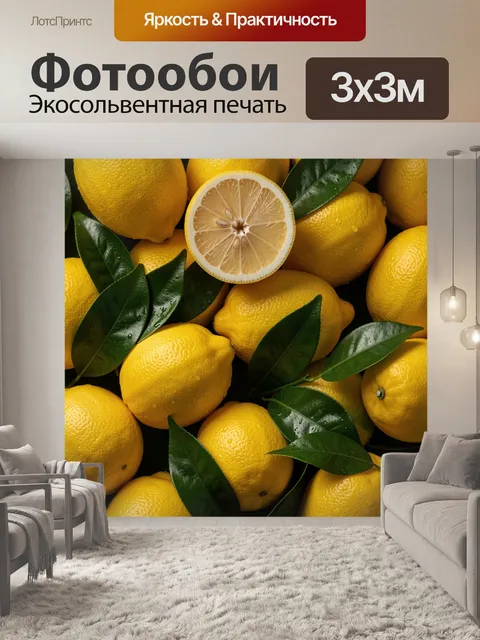 Фотообои Лимоны с зелёными листьями