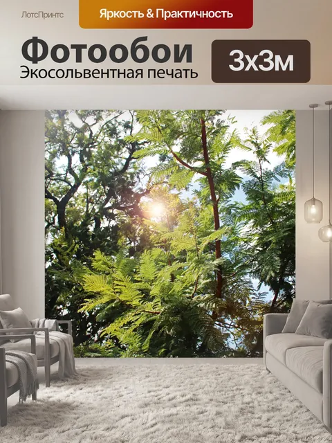 Фотообои листья на ветвях с бликами