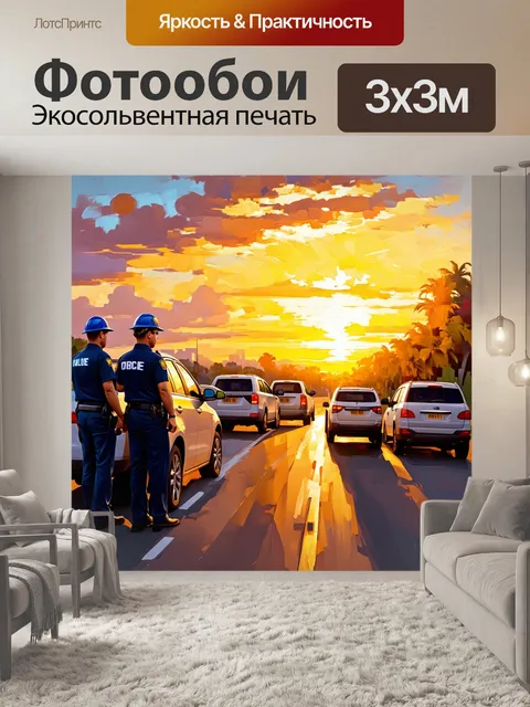 Фотообои изображение автоинспекторов на фоне солнечного заката