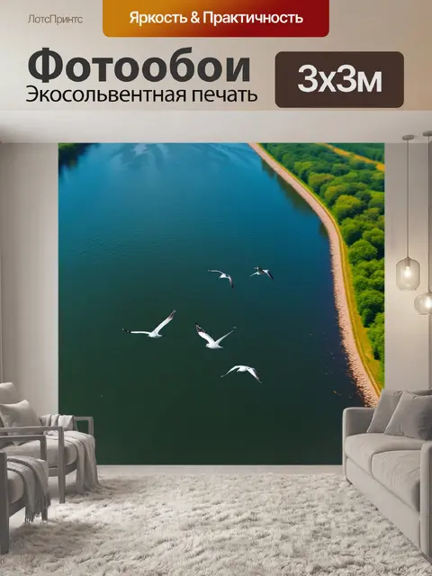 Фотообои птицы, летающие над рекой