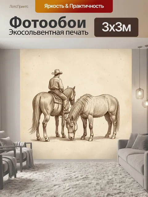 Фотообои Ковбой с двумя лошадьми