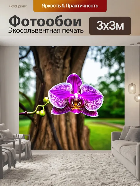 Фотообои орхидея на фоне старинного дерева, символизирующая время и природу
