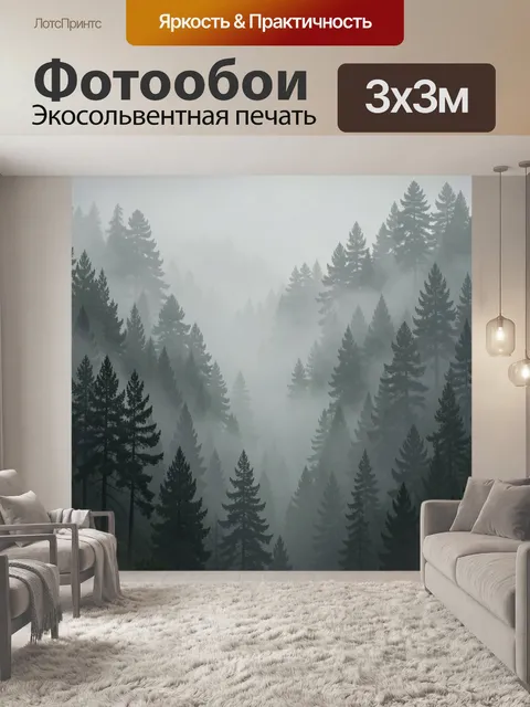 Фотообои Туманный хвойный лес