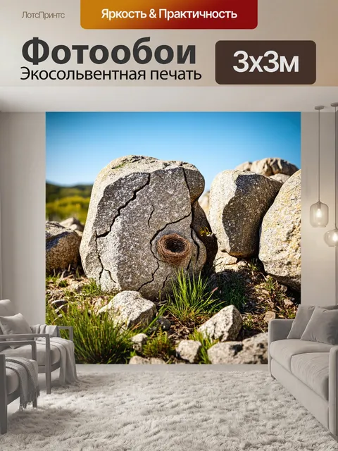 Фотообои камень, на которых изображены изолированные глыбы с мелкими трещинами и гнездами для птиц, создающие образы…