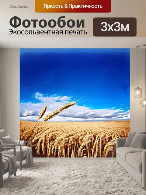 Фотообои ветер играет с колосьями пшеницы в обширном