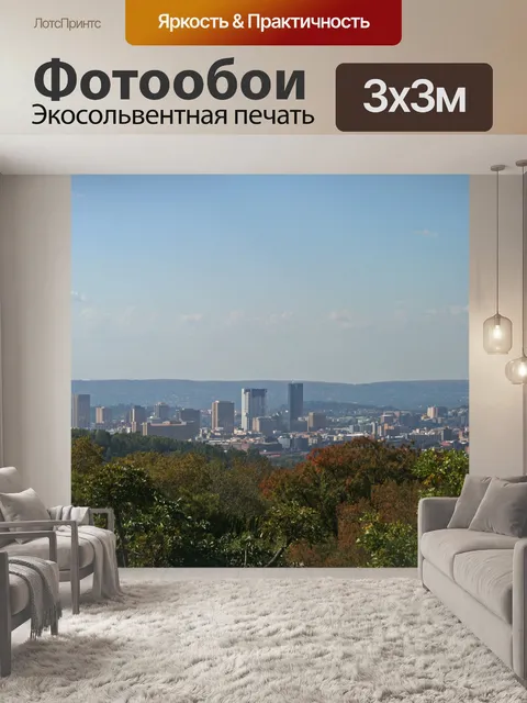 Фотообои вид города на деревья на холме