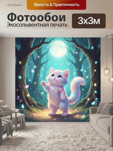Фотообои Светящийся котенок в лесу