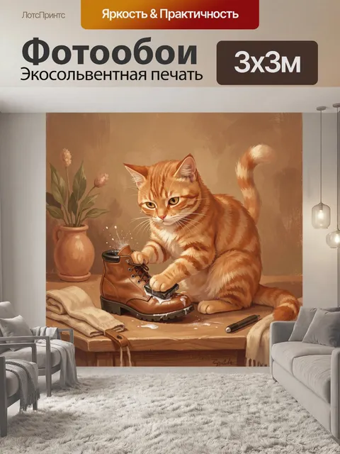 Фотообои Рыжий кот чинит ботинок