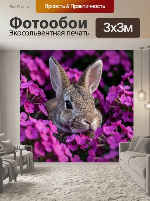 Фотообои Кролик среди розовых цветов