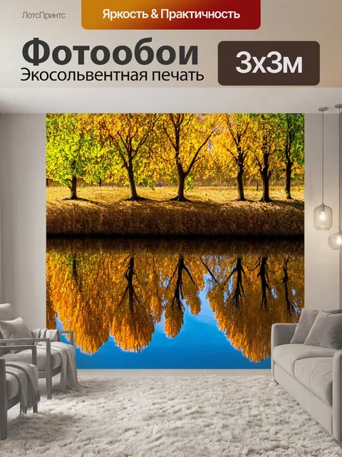 Фотообои идеальное отражение осенних деревьев в спокойной поверхности пруда, создающее симметрию