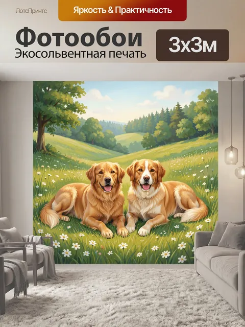 Фотообои Два золотистых ретривера на лугу