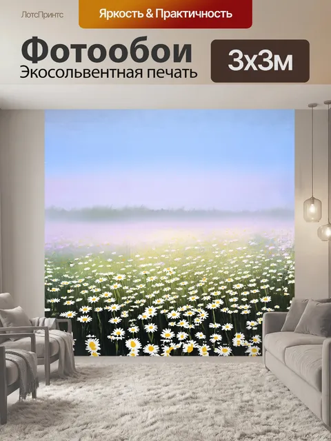 Фотообои ромашковое поле, затуманенное легким утренним туманом, манит своим спокойствием