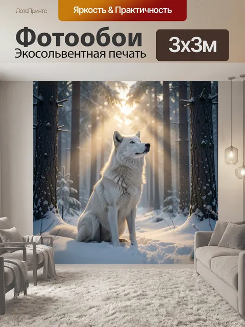 Фотообои Белый волк в зимнем лесу