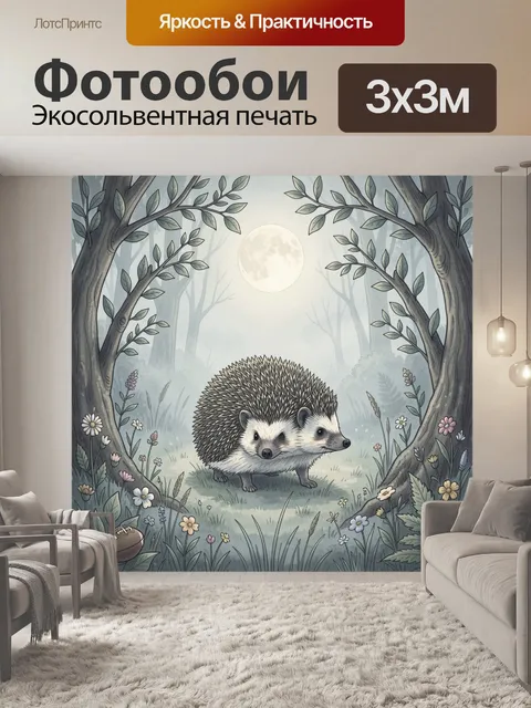 Фотообои Ёжик в лунном лесу