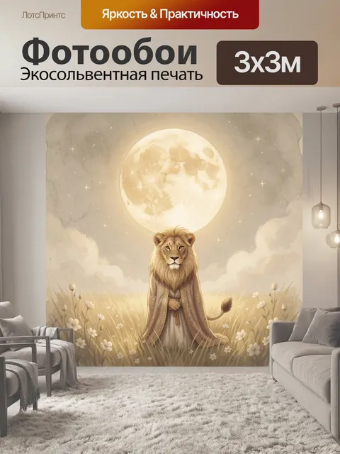 Фотообои Лев под полной луной