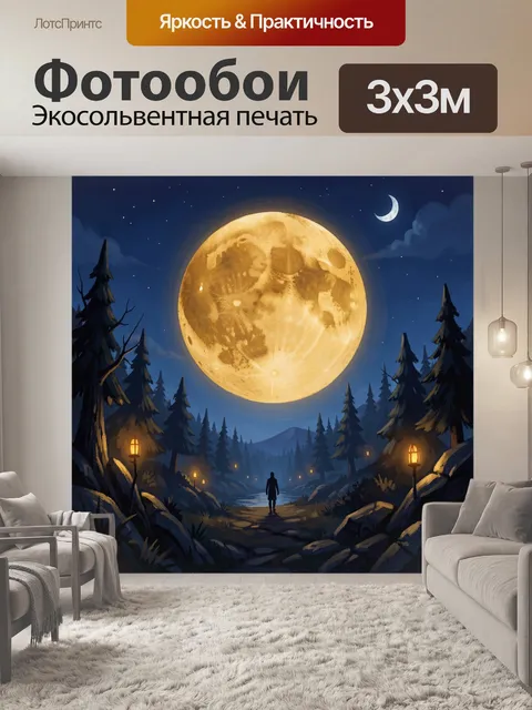 Фотообои Лунная тропа в хвойном лесу