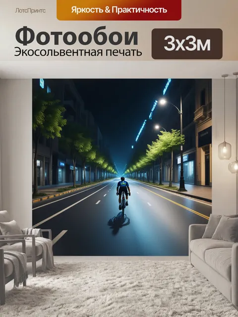 Фотообои ночная поездка на велосипеде по пустым улицам