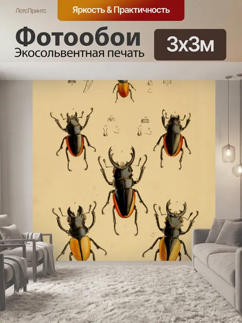 Фотообои Винтажные жуки иллюстрации искусства