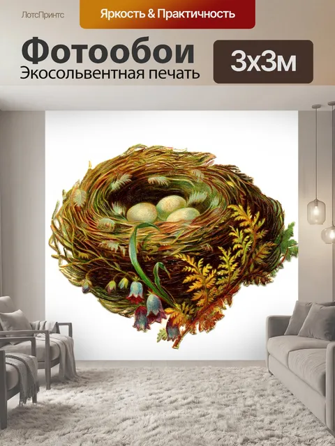 Фотообои Птичье гнездо яйца цветы винтаж